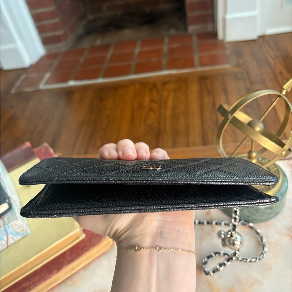 CHANEL Silver Hardware Black Quilted Leather Wallet w/ Chain Strap | WOC - Picture 6 of 14